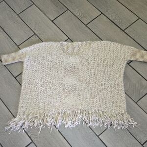 Umgee USA M/L Textured Fringe‎ Hem Sweater | Neutral Beige Boho Pullover  u1